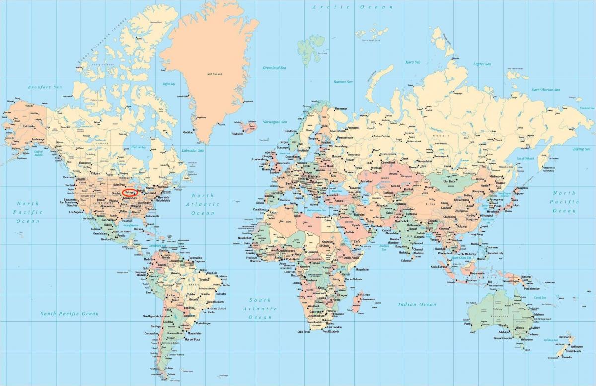 Posizione di Chicago sulla mappa del mondo