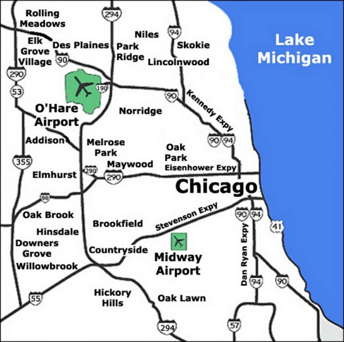 Mappa degli aeroporti di Chicago