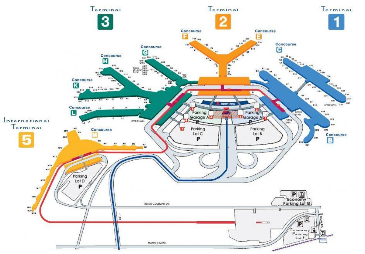 Mappa del terminal dell'aeroporto di Chicago