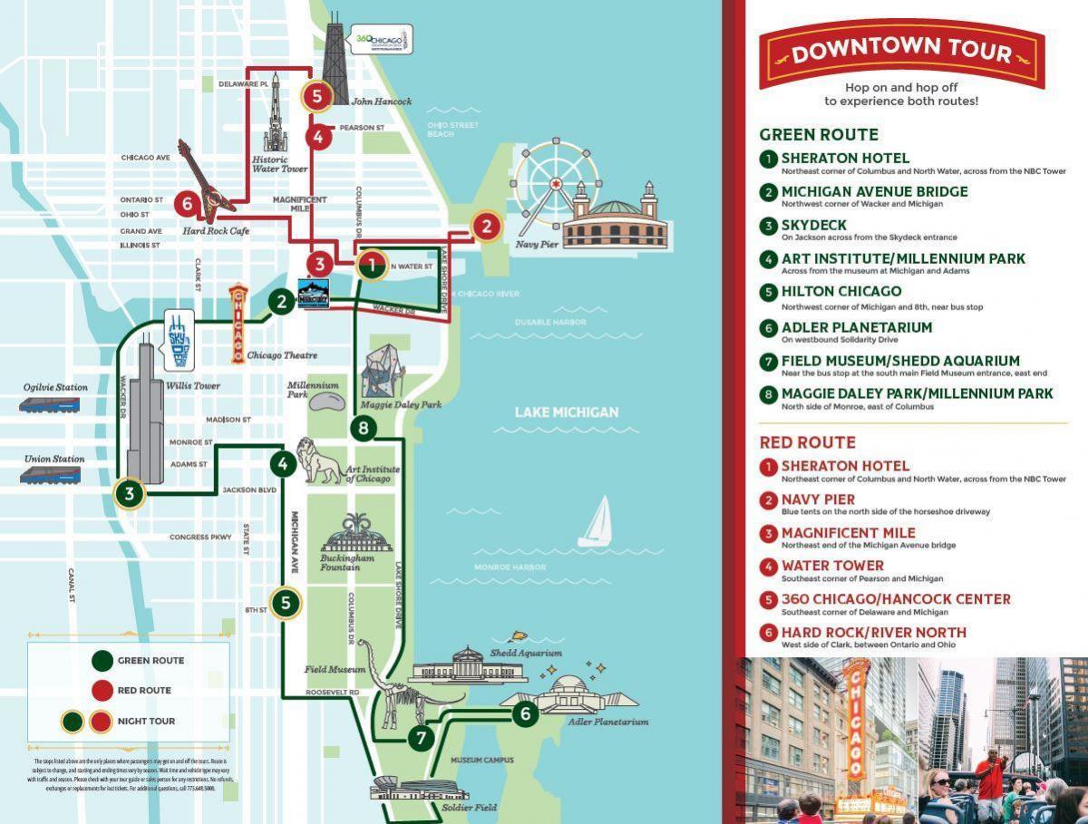 Mappa dei tour in autobus di Chicago Hop On Hop Off