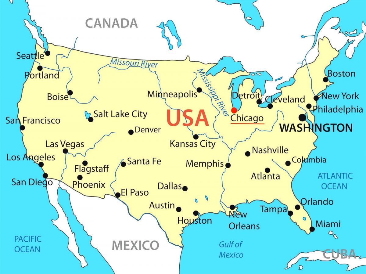 Chicago sulla mappa degli Stati Uniti d'America